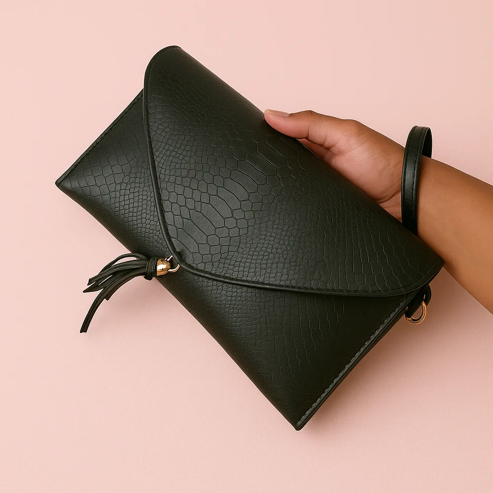 Clutch — bolsa personalizada con letras metálicas